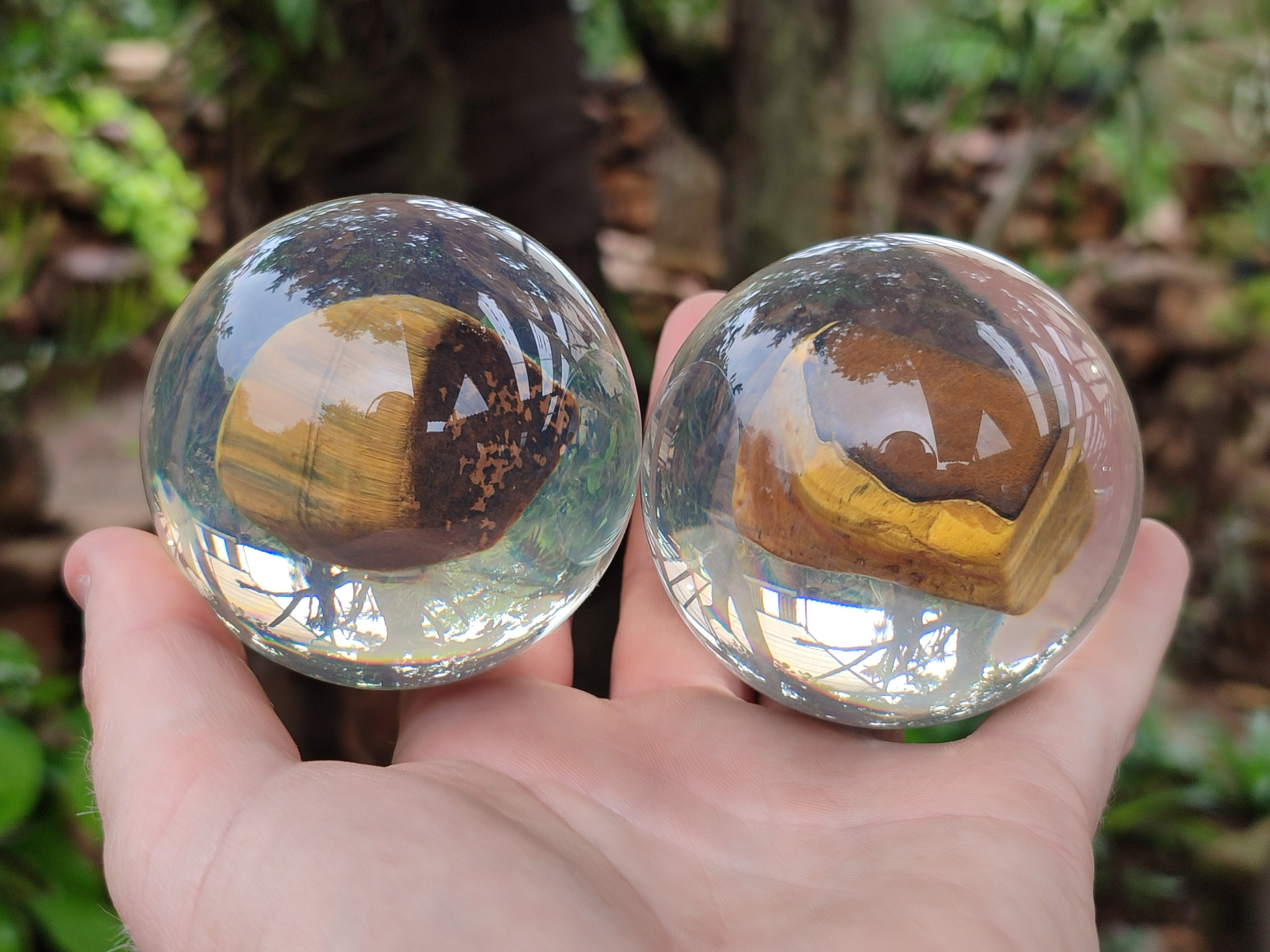 Polished Tigers Eye cobbed piece in PVC Resin Sphere - sold per item - From Northern Cape, South Africa - Toprock Gemstones and Minerals 