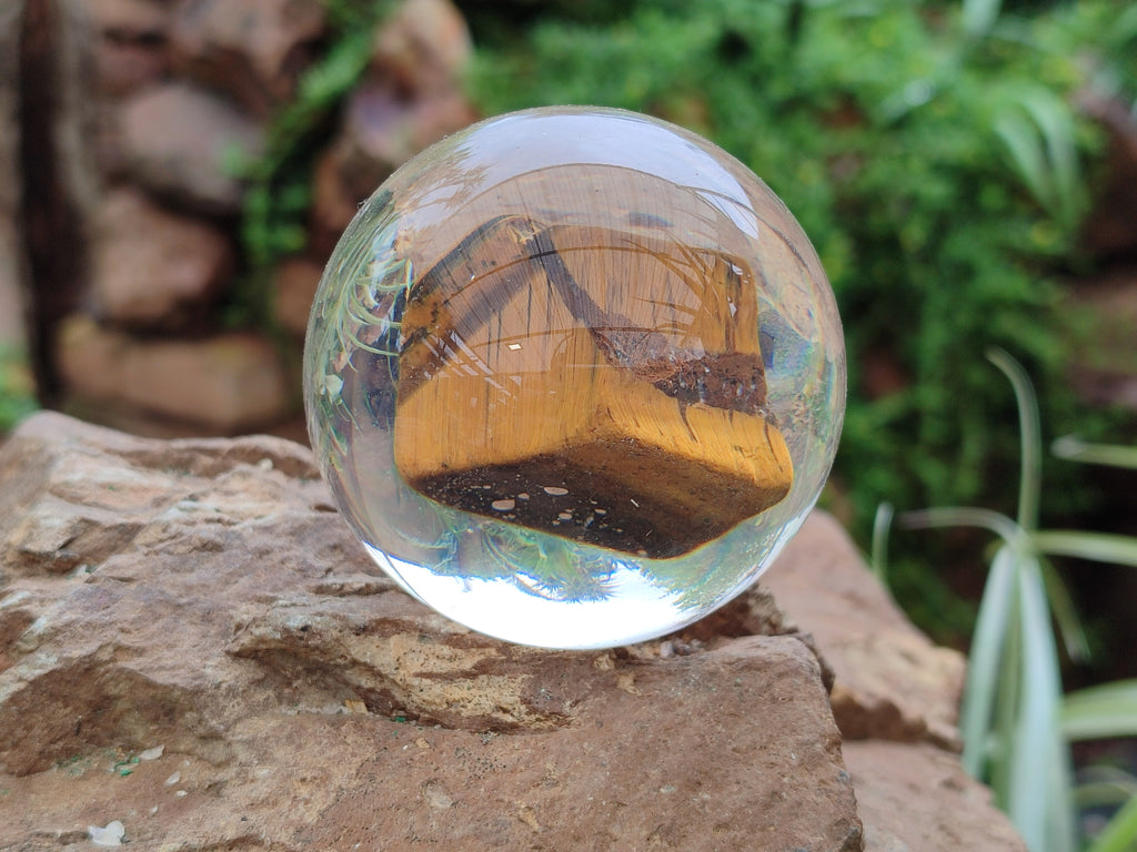 Polished Tigers Eye cobbed piece in PVC Resin Sphere - sold per item - From Northern Cape, South Africa - Toprock Gemstones and Minerals 