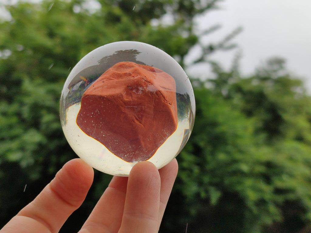 Polished Red Jasper cobbed piece in PVC Resin Sphere - sold per item - From South Africa - Toprock Gemstones and Minerals 
