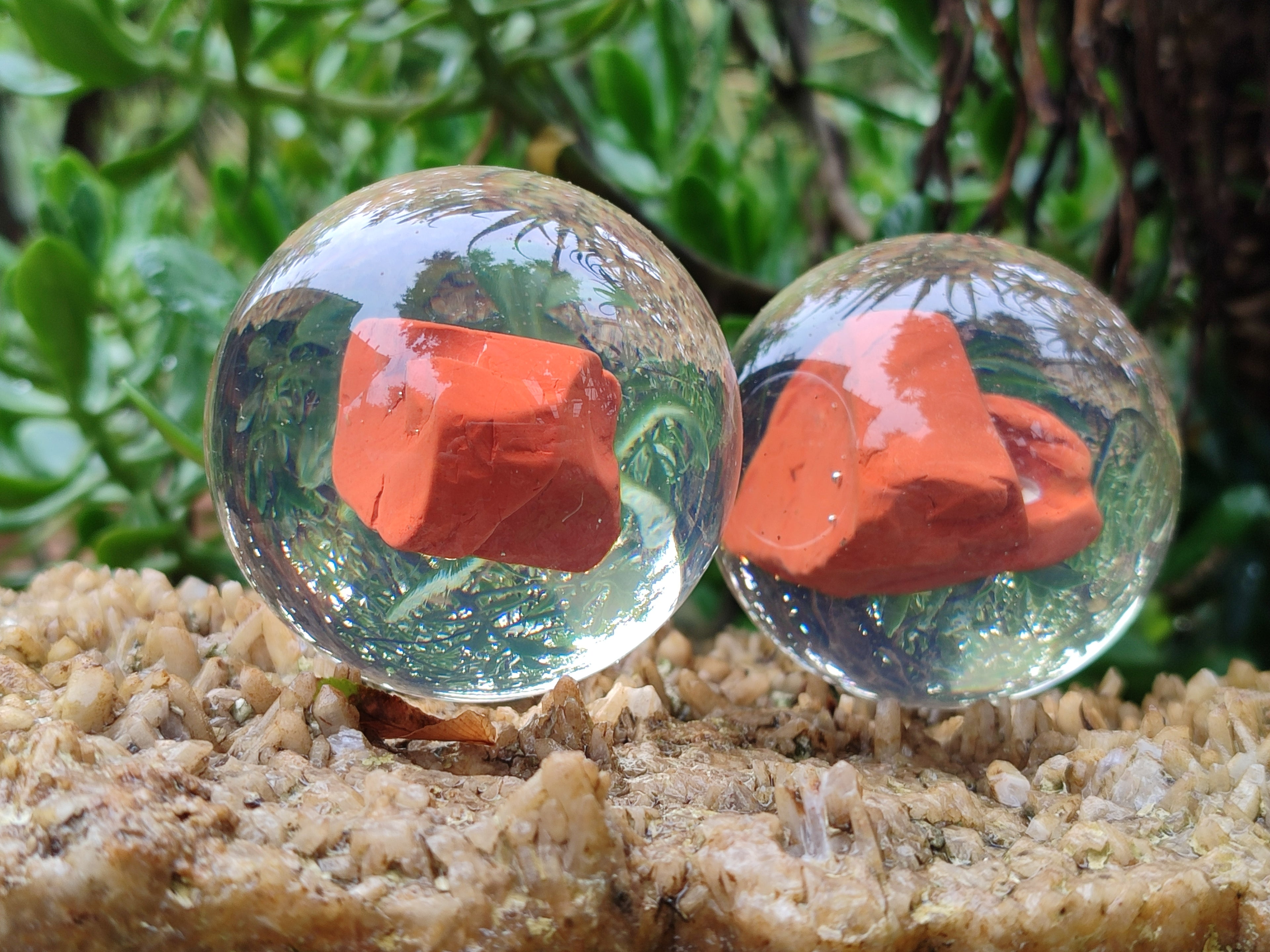 Polished Red Jasper cobbed piece in PVC Resin Sphere - sold per item - From South Africa - Toprock Gemstones and Minerals 