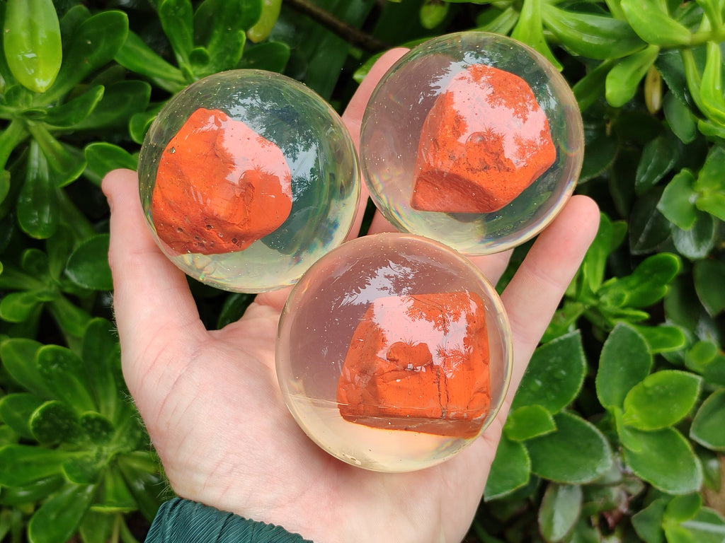 Polished Red Jasper cobbed piece in PVC Resin Sphere - sold per item - From South Africa - Toprock Gemstones and Minerals 