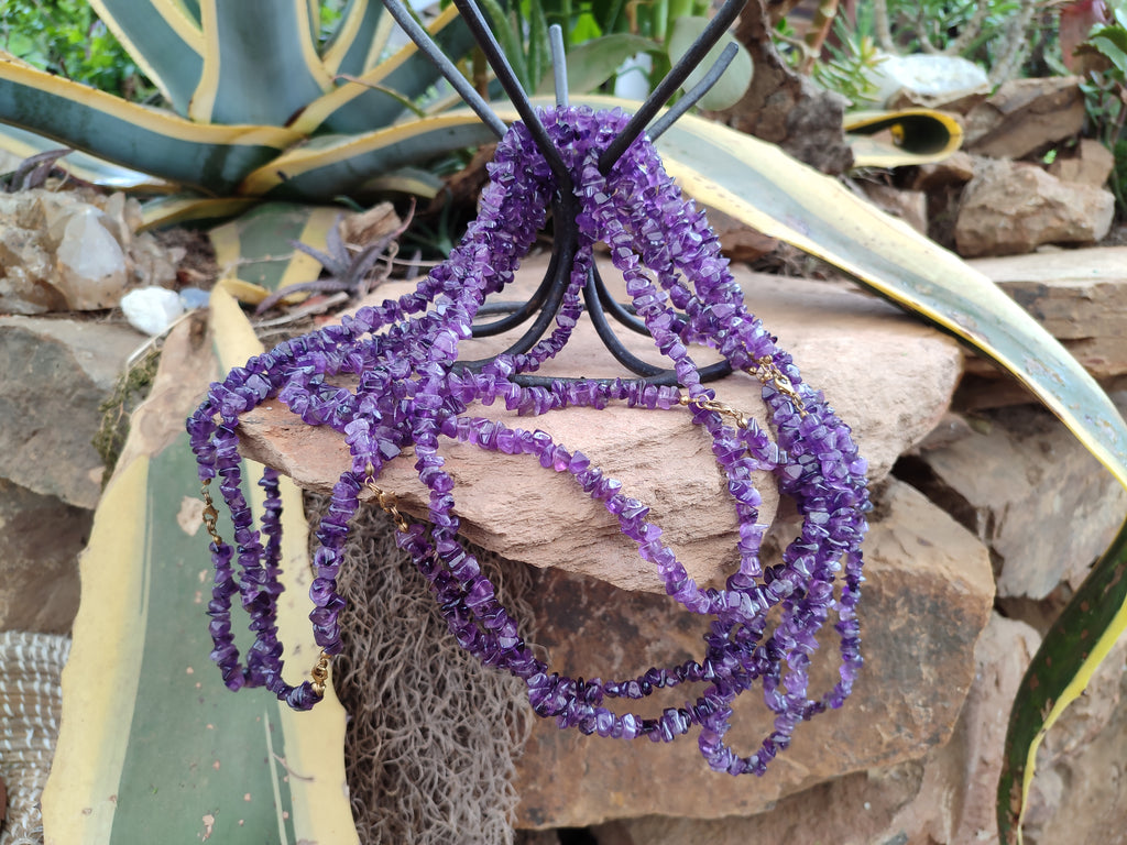 Polished A Grade Gem Amethyst Tumble Chip Beaded Necklace - Sold per Item- From Zambia - Toprock Gemstones and Minerals 