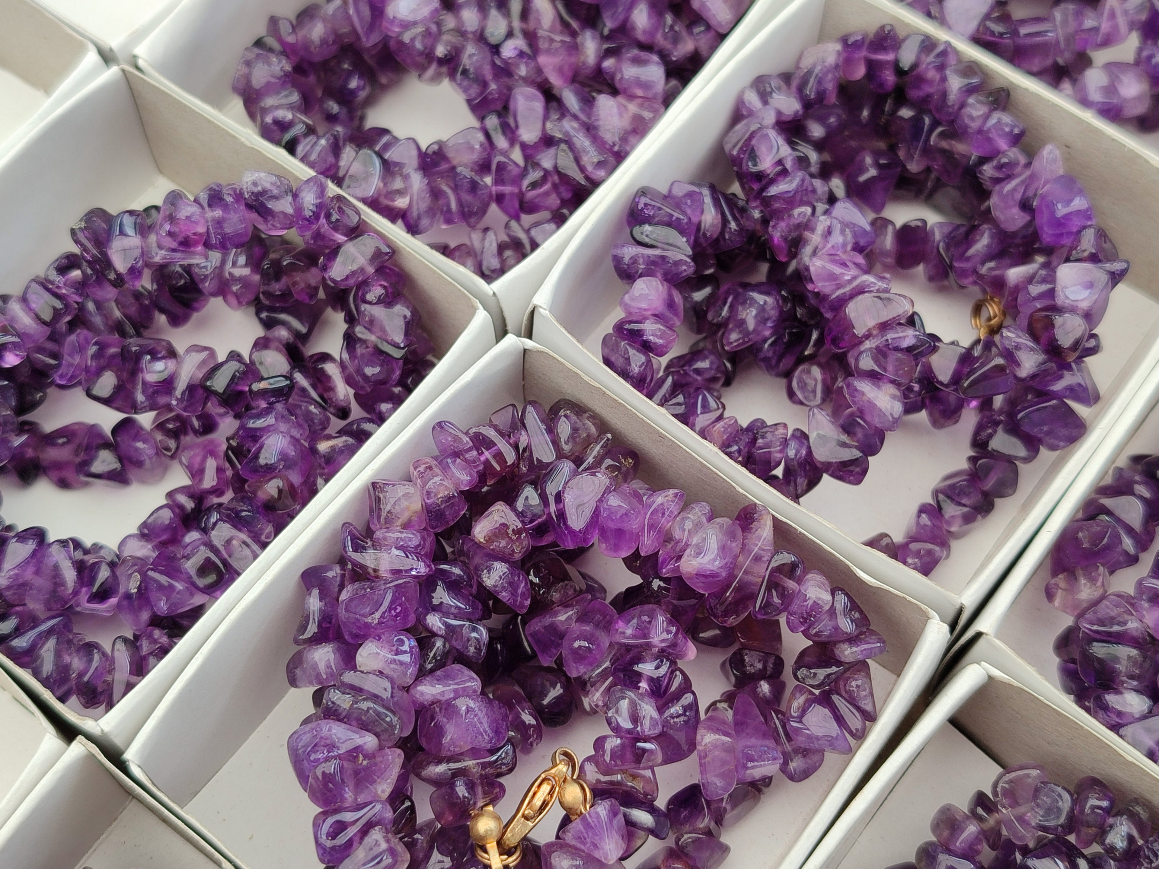 Polished A Grade Gem Amethyst Tumble Chip Beaded Necklace - Sold per Item- From Zambia - Toprock Gemstones and Minerals 