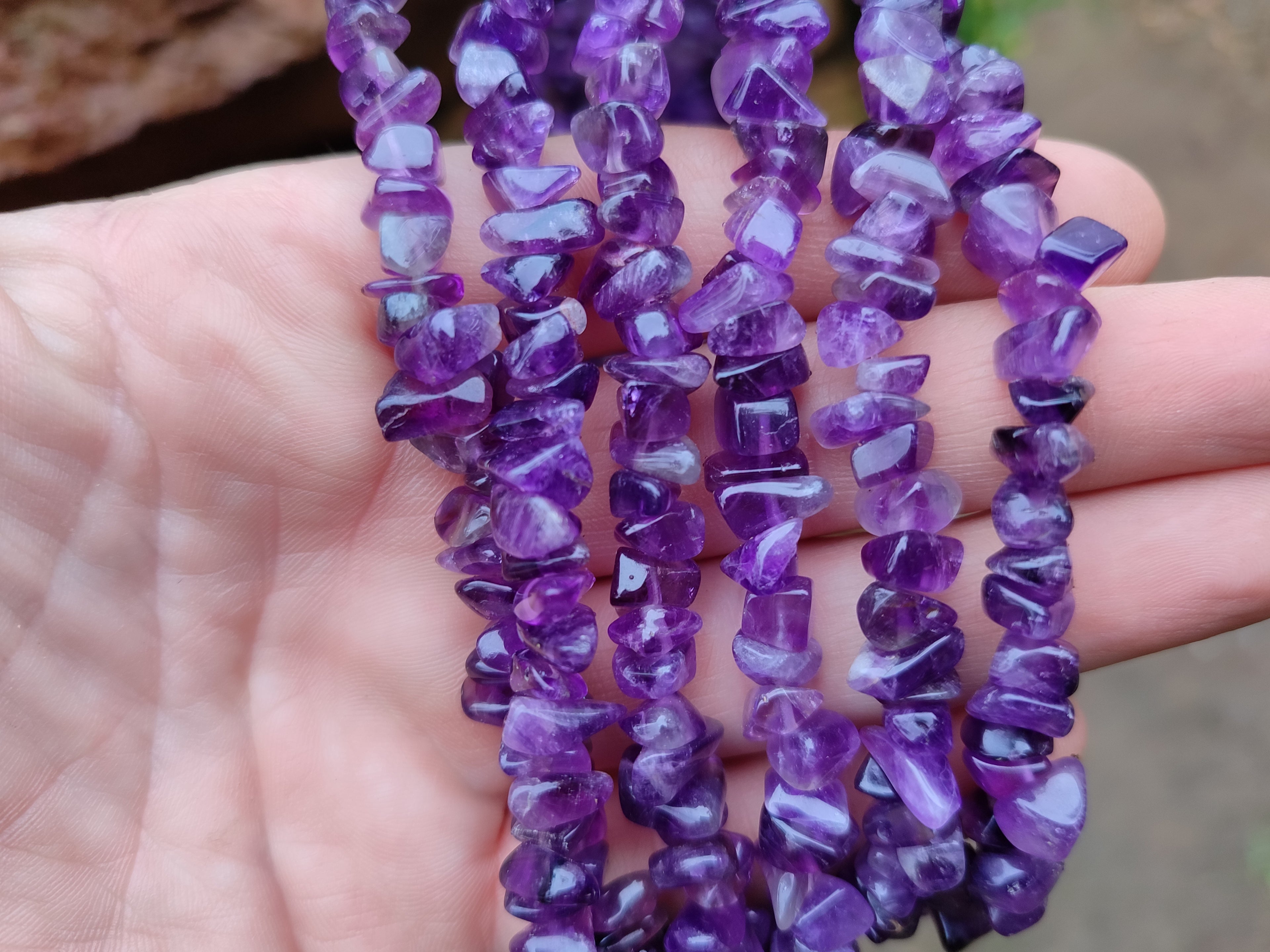 Polished A Grade Gem Amethyst Tumble Chip Beaded Necklace - Sold per Item- From Zambia - Toprock Gemstones and Minerals 