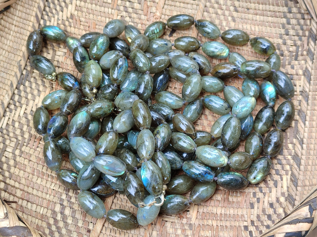 Polished Selected Flash Labradorite Oval Shaped Beaded Necklace - Sold Per Item - From Madagascar - Toprock Gemstones and Minerals 