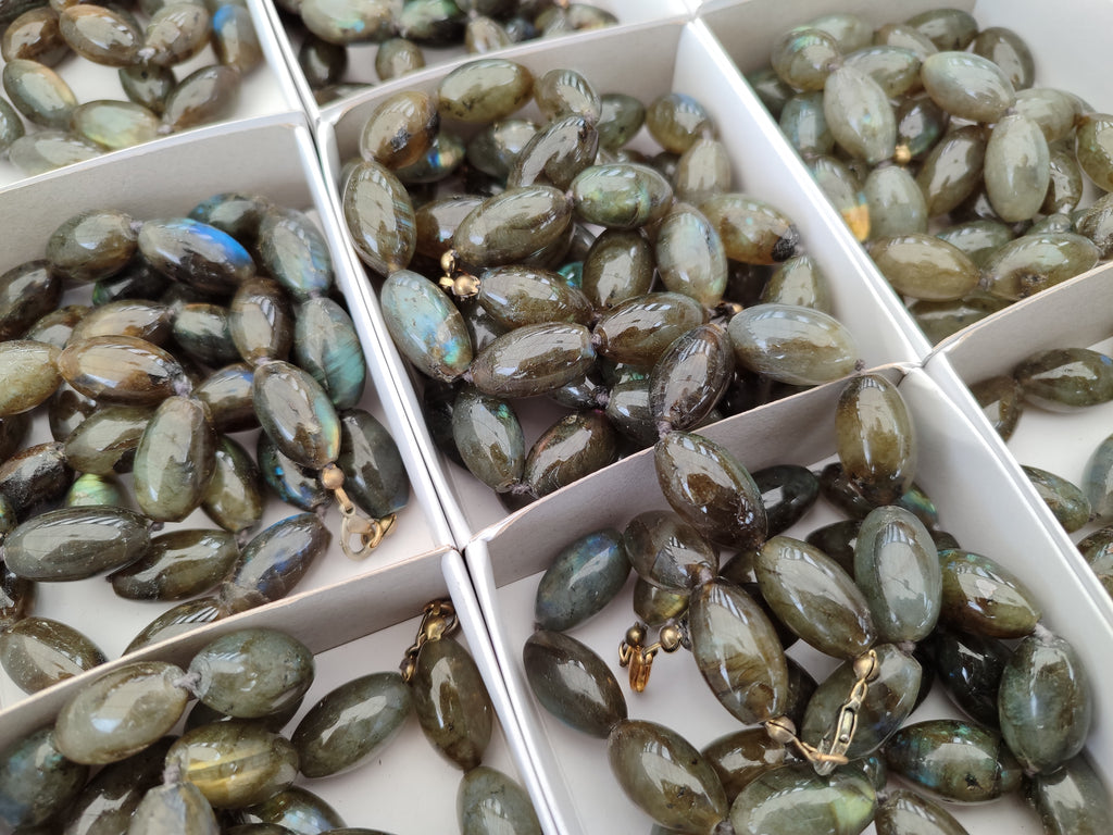 Polished Selected Flash Labradorite Oval Shaped Beaded Necklace - Sold Per Item - From Madagascar - Toprock Gemstones and Minerals 