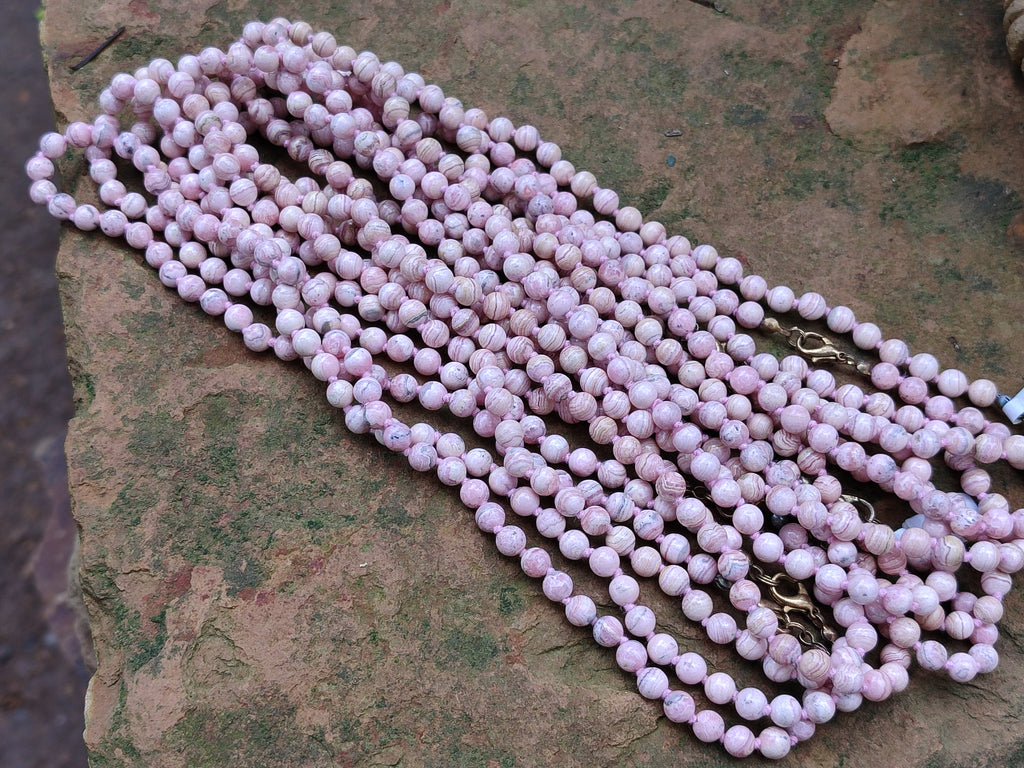 Polished Extra Rare Argentinian Rhodochrosite 6 mm Round Shaped Beaded Necklace - Sold Per Item - From Argentina - Toprock Gemstones and Minerals 
