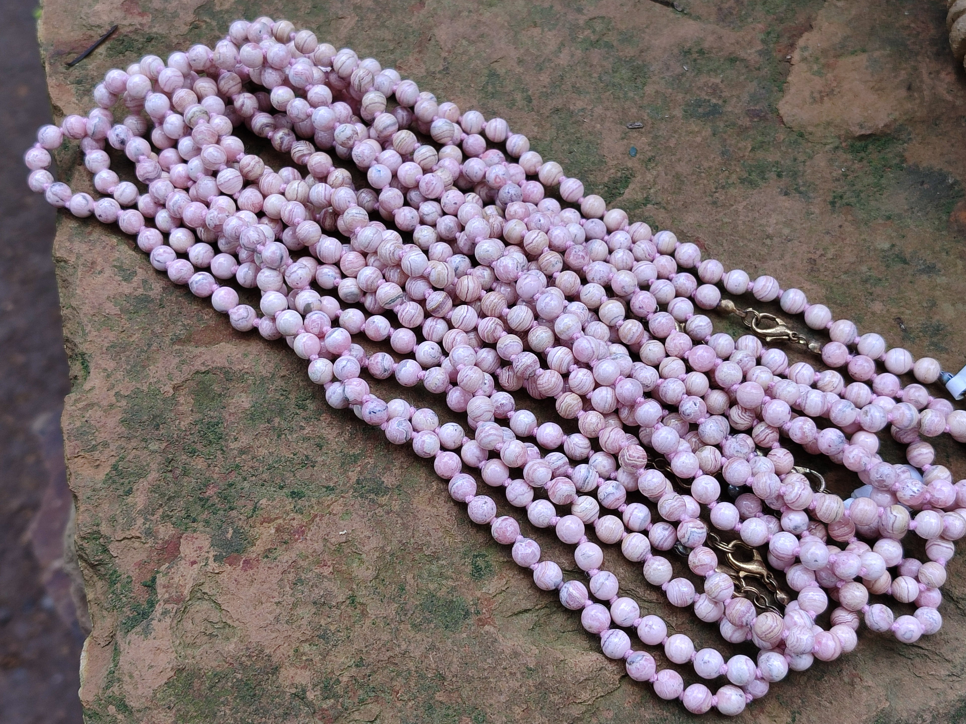 Polished Extra Rare Argentinian Rhodochrosite 6 mm Round Shaped Beaded Necklace - Sold Per Item - From Argentina - Toprock Gemstones and Minerals 