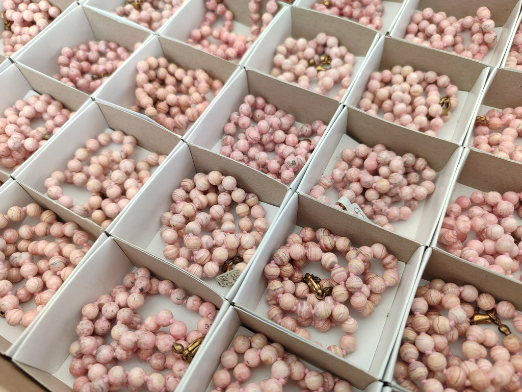 Polished Extra Rare Argentinian Rhodochrosite 6 mm Round Shaped Beaded Necklace - Sold Per Item - From Argentina - Toprock Gemstones and Minerals 