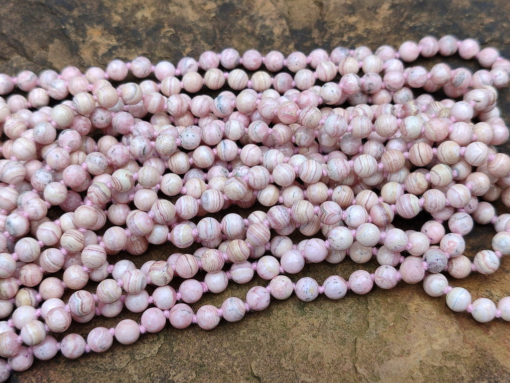 Polished Extra Rare Argentinian Rhodochrosite 6 mm Round Shaped Beaded Necklace - Sold Per Item - From Argentina - Toprock Gemstones and Minerals 