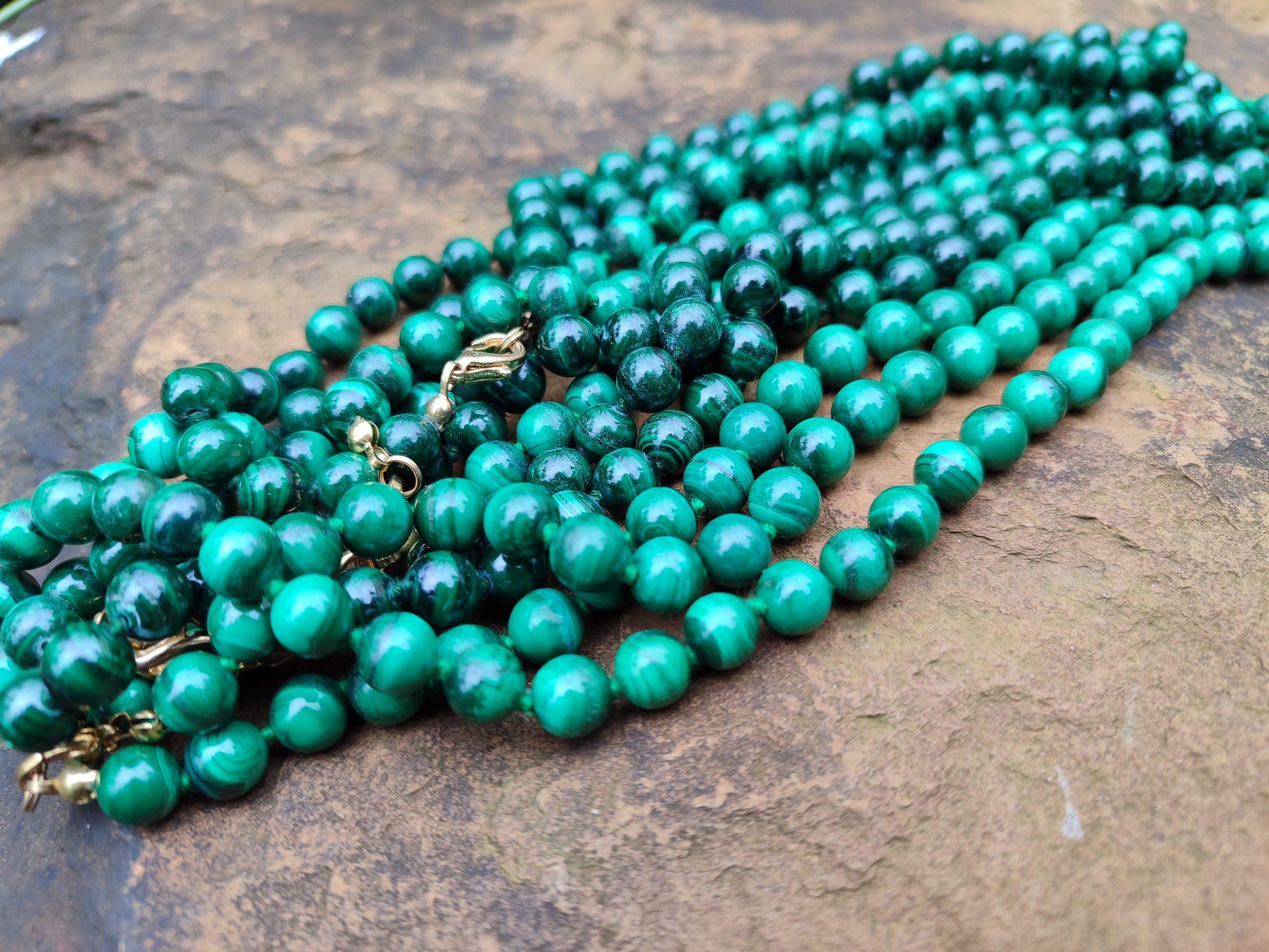 Polished Malachite Ball Shaped 8 mm Beaded Necklace - Sold Per Item- From Congo - Toprock Gemstones and Minerals 