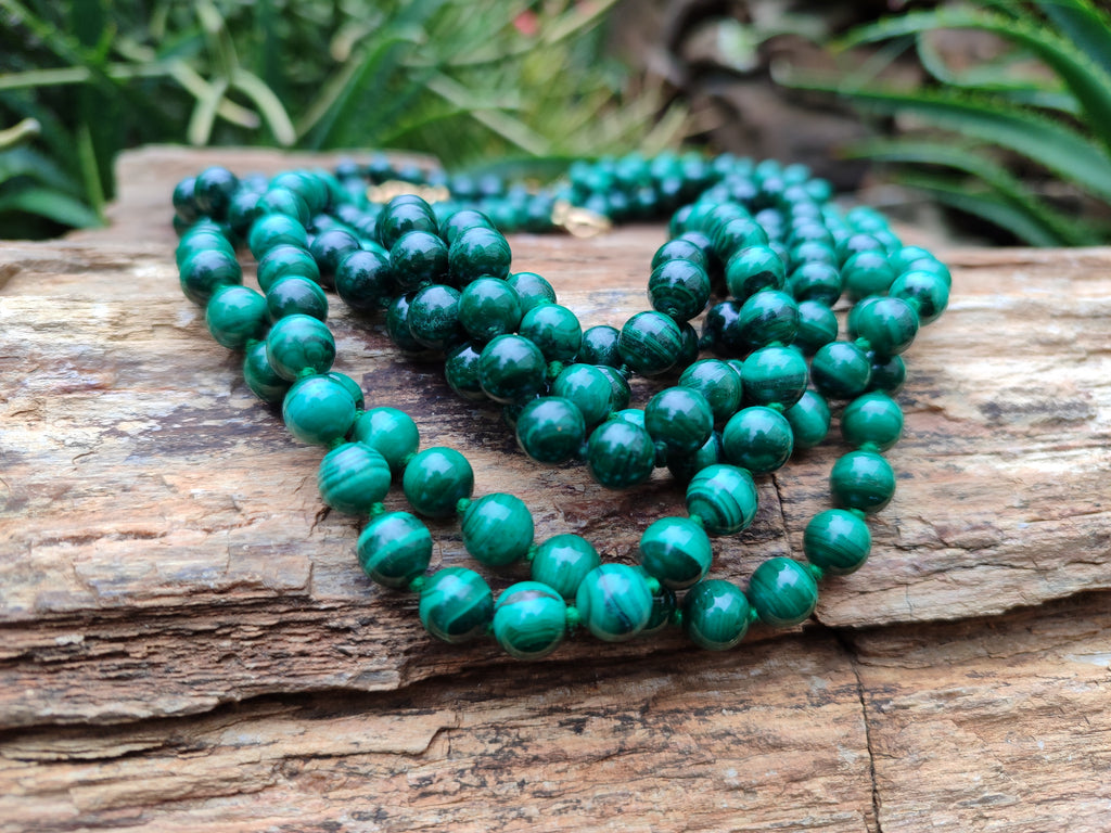 Polished Malachite Ball Shaped 8 mm Beaded Necklace - Sold Per Item- From Congo - Toprock Gemstones and Minerals 