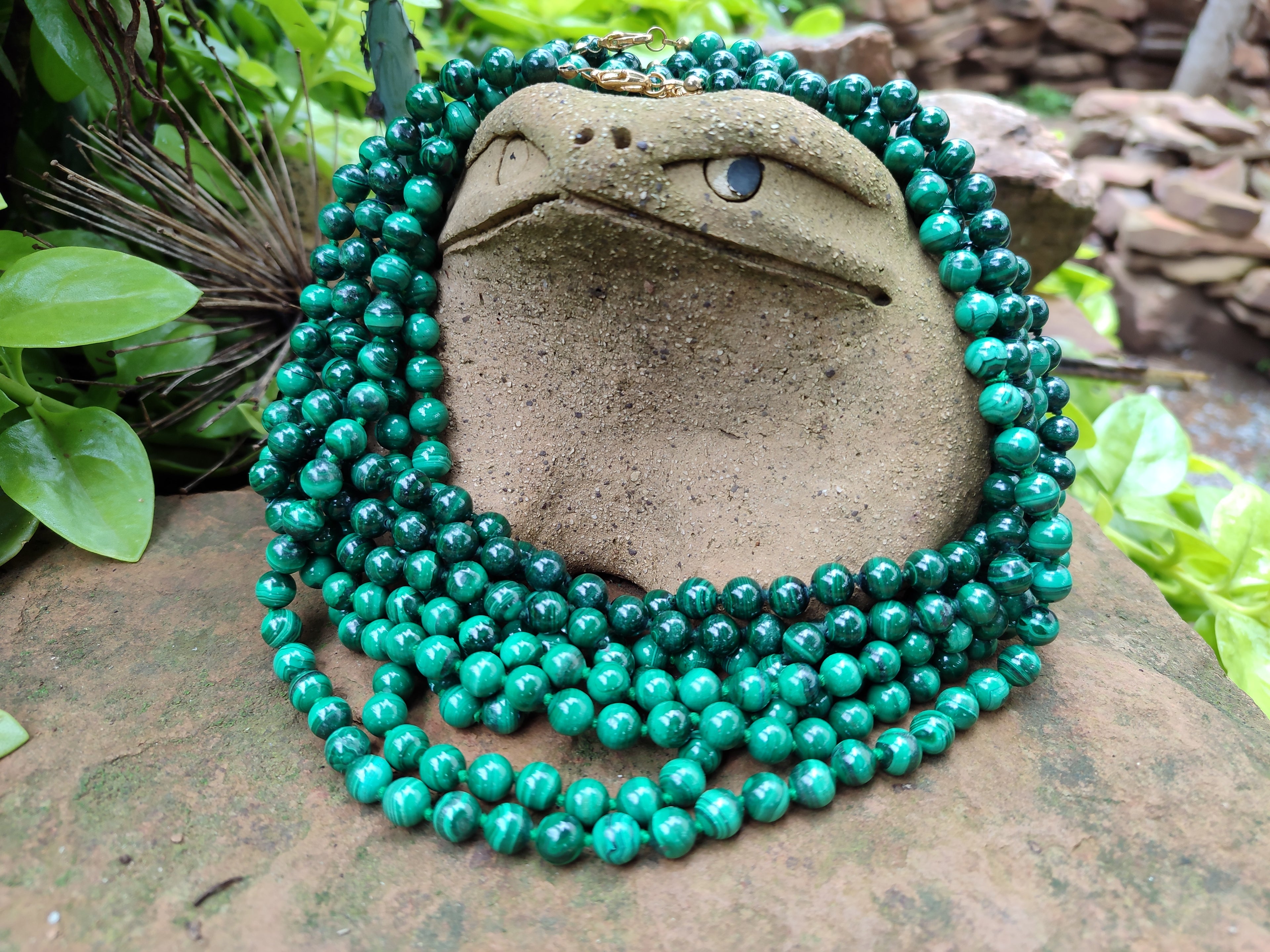 Polished Malachite Ball Shaped 8 mm Beaded Necklace - Sold Per Item- From Congo - Toprock Gemstones and Minerals 
