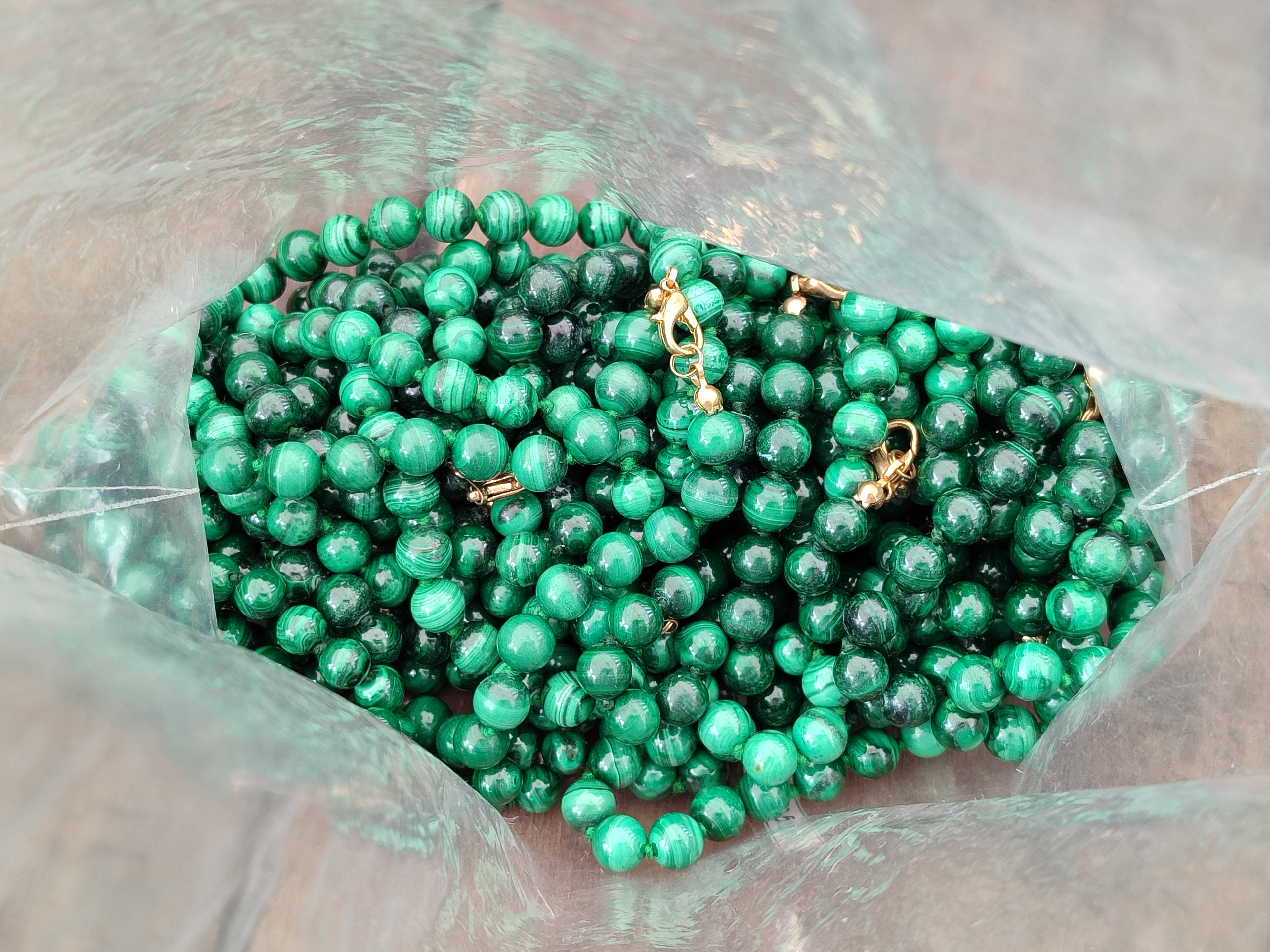 Polished Malachite Ball Shaped 8 mm Beaded Necklace - Sold Per Item- From Congo - Toprock Gemstones and Minerals 