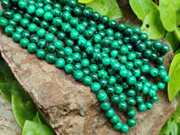 Polished Malachite Ball Shaped 8 mm Beaded Necklace - Sold Per Item- From Congo - Toprock Gemstones and Minerals 