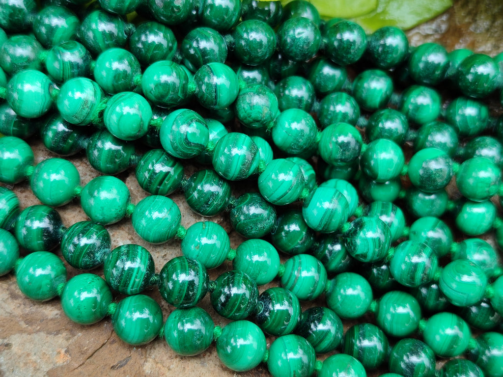 Polished Malachite Ball Shaped 8 mm Beaded Necklace - Sold Per Item- From Congo - Toprock Gemstones and Minerals 