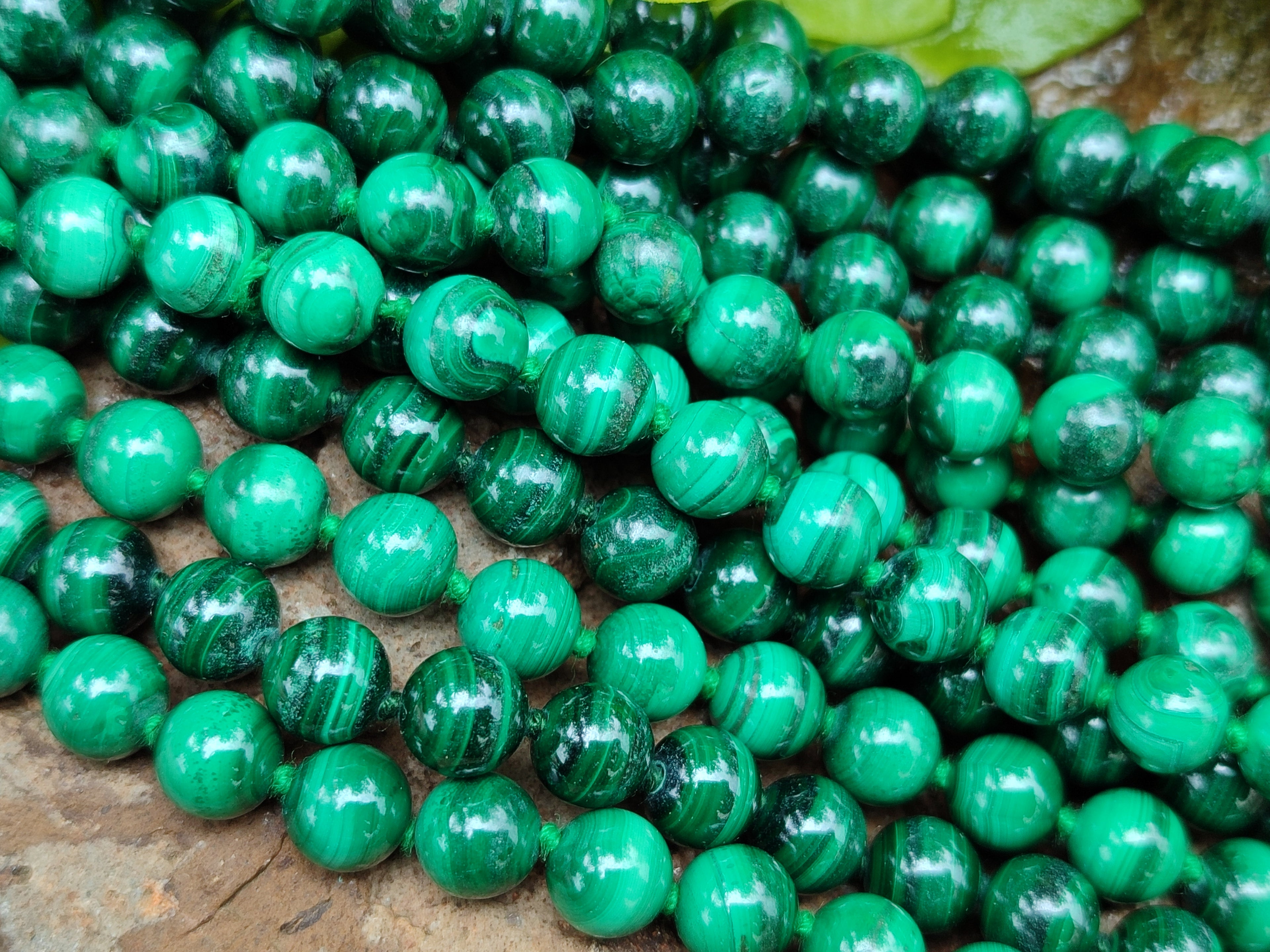 Polished Malachite Ball Shaped 8 mm Beaded Necklace - Sold Per Item- From Congo - Toprock Gemstones and Minerals 