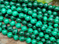 Polished Malachite Ball Shaped 8 mm Beaded Necklace - Sold Per Item- From Congo - Toprock Gemstones and Minerals 
