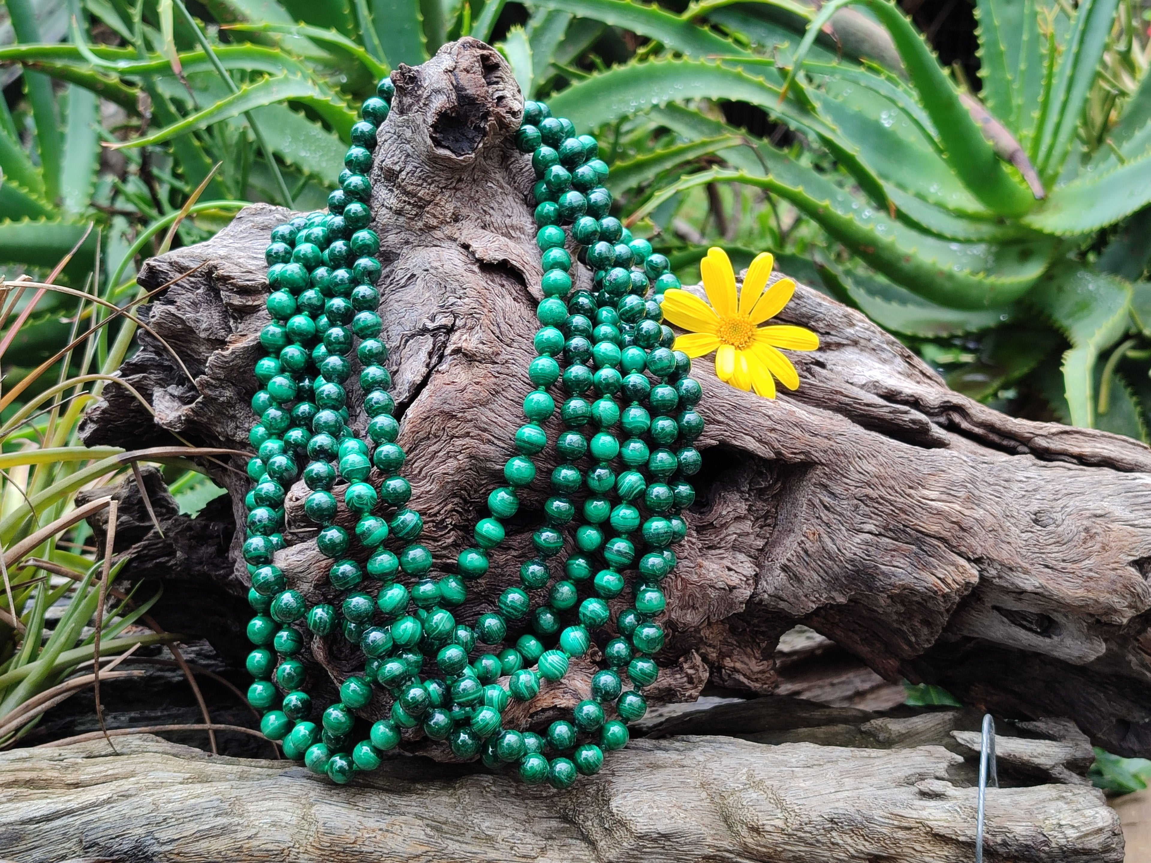 Polished Malachite Ball Shaped 8 mm Beaded Necklace - Sold Per Item- From Congo - Toprock Gemstones and Minerals 
