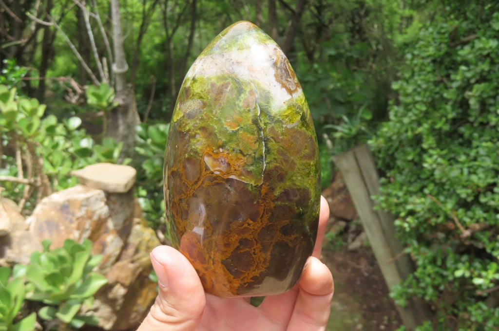 Polished Green Opal Standing Free Forms x 2 From Antsirabe, Madagascar - Toprock Gemstones and Minerals 