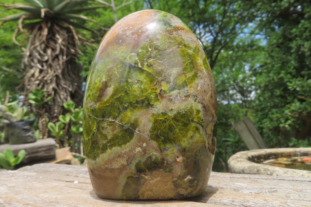Polished Green Opal Standing Free Forms x 2 From Antsirabe, Madagascar - Toprock Gemstones and Minerals 