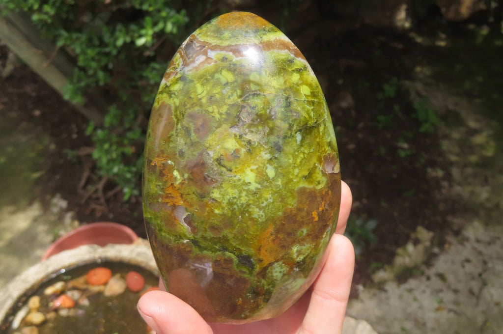Polished Green Opal Standing Free Forms x 2 From Antsirabe, Madagascar - Toprock Gemstones and Minerals 