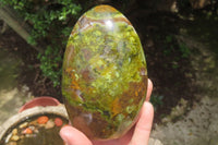 Polished Green Opal Standing Free Forms x 2 From Antsirabe, Madagascar - Toprock Gemstones and Minerals 