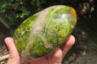 Polished Green Opal Standing Free Forms x 2 From Antsirabe, Madagascar - Toprock Gemstones and Minerals 