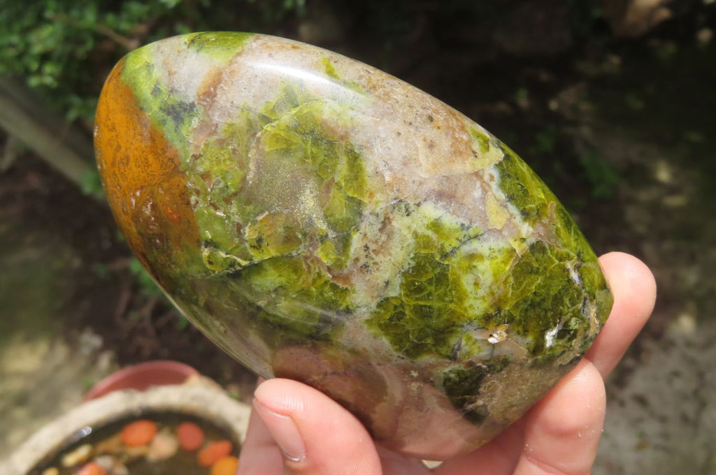 Polished Green Opal Standing Free Forms x 2 From Antsirabe, Madagascar - Toprock Gemstones and Minerals 