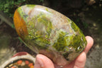 Polished Green Opal Standing Free Forms x 2 From Antsirabe, Madagascar - Toprock Gemstones and Minerals 