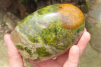 Polished Green Opal Standing Free Forms x 2 From Antsirabe, Madagascar - Toprock Gemstones and Minerals 