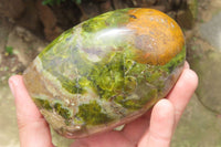 Polished Green Opal Standing Free Forms x 2 From Antsirabe, Madagascar - Toprock Gemstones and Minerals 