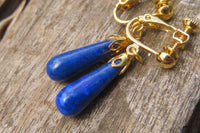 Polished Pair of Lapis Lazuli Tear Drop Clip On Earrings - Sold Per Pair - From Afghanistan - Toprock Gemstones and Minerals 