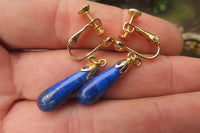 Polished Pair of Lapis Lazuli Tear Drop Clip On Earrings - Sold Per Pair - From Afghanistan - Toprock Gemstones and Minerals 