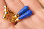 Polished Pair of Lapis Lazuli Tear Drop Clip On Earrings - Sold Per Pair - From Afghanistan - Toprock Gemstones and Minerals 