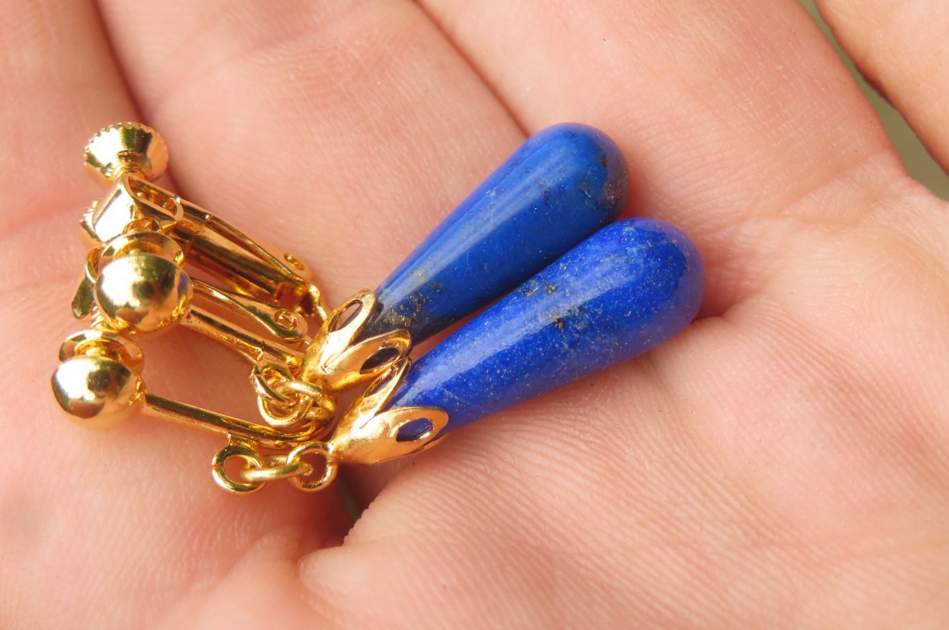 Polished Pair of Lapis Lazuli Tear Drop Clip On Earrings - Sold Per Pair - From Afghanistan - Toprock Gemstones and Minerals 