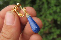 Polished Pair of Lapis Lazuli Tear Drop Clip On Earrings - Sold Per Pair - From Afghanistan - Toprock Gemstones and Minerals 