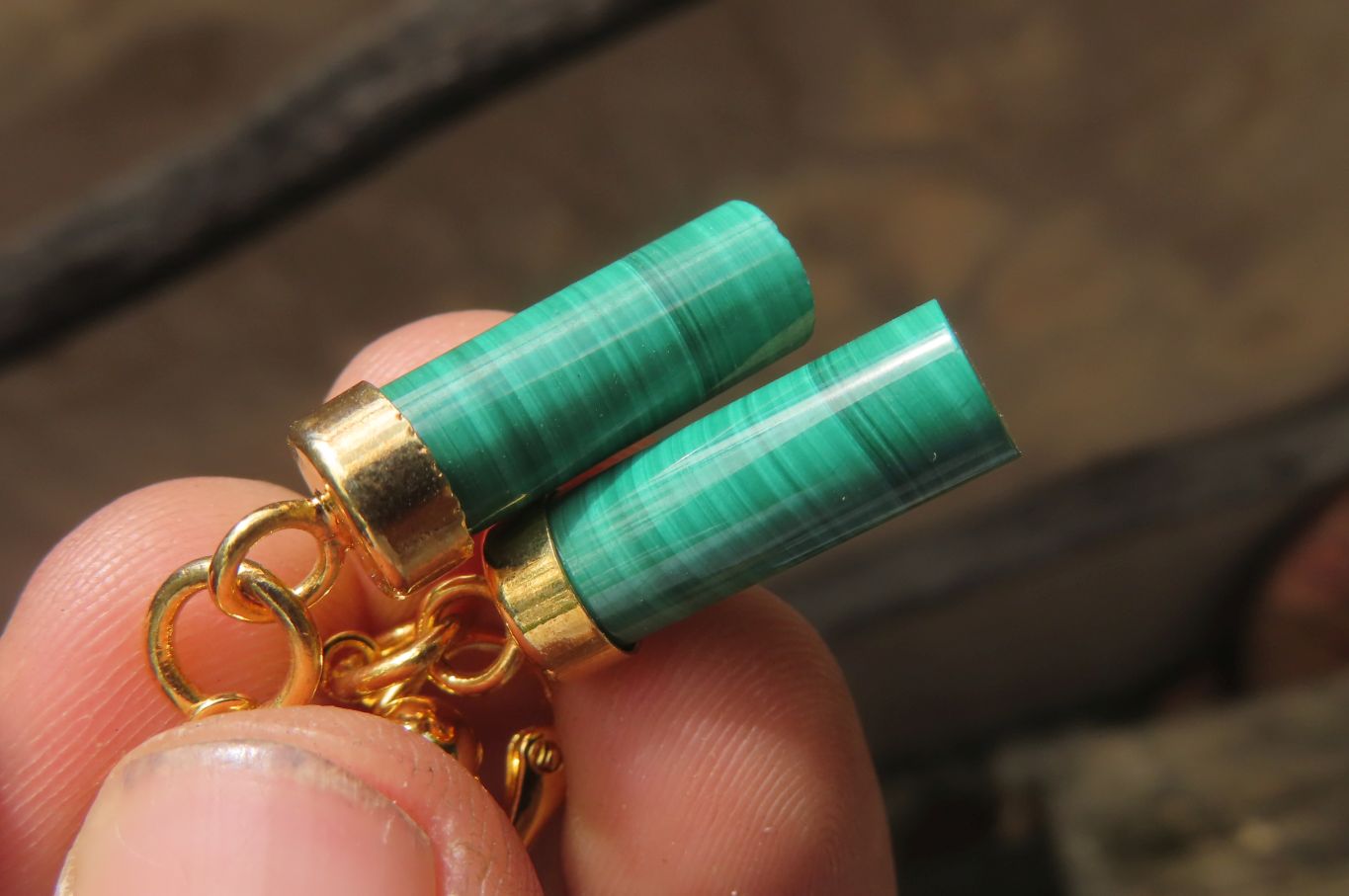 Polished Pair of Malachite Cylinder Clip On Earrings - Sold Per Pair - From Congo - Toprock Gemstones and Minerals 