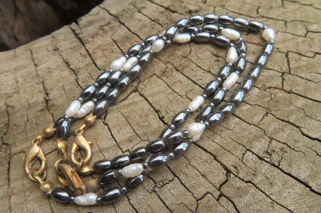 Polished Hematite and Freshwater Pearl Beaded Bracelet- Sold Per Item - From Southern Africa - Toprock Gemstones and Minerals 