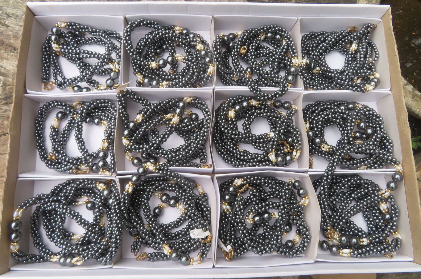 Polished Hematite and Freshwater Pearl Twisted Beaded Necklace - Sold Per Item - From Southern Africa - Toprock Gemstones and Minerals 