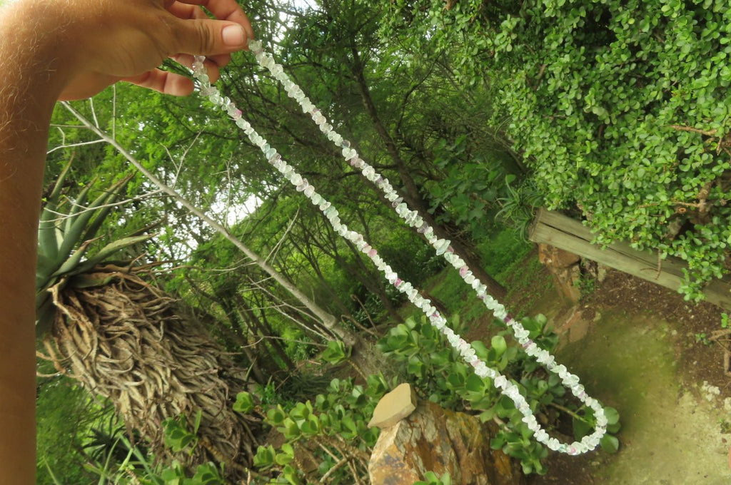 Polished Watermelon Fluorite Beaded Tumble Chip Necklace - Sold Per Item - From Namibia - Toprock Gemstones and Minerals 