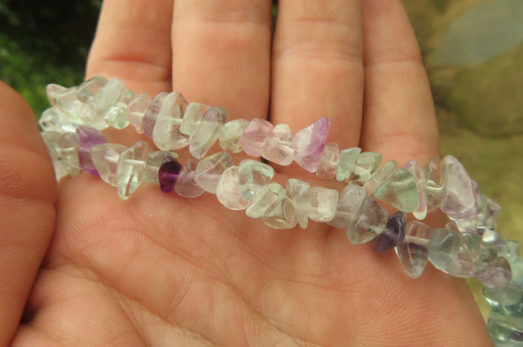 Polished Watermelon Fluorite Beaded Tumble Chip Necklace - Sold Per Item - From Namibia - Toprock Gemstones and Minerals 