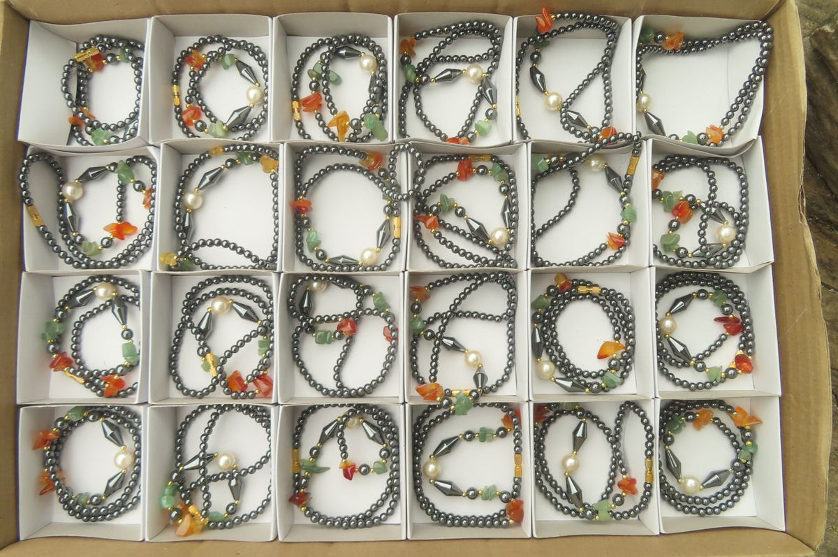 Polished Hematite, Carnelian, Aventurine and Freshwater Pearl Beaded Necklace - Sold Per Item - From Southern Africa - Toprock Gemstones and Minerals 