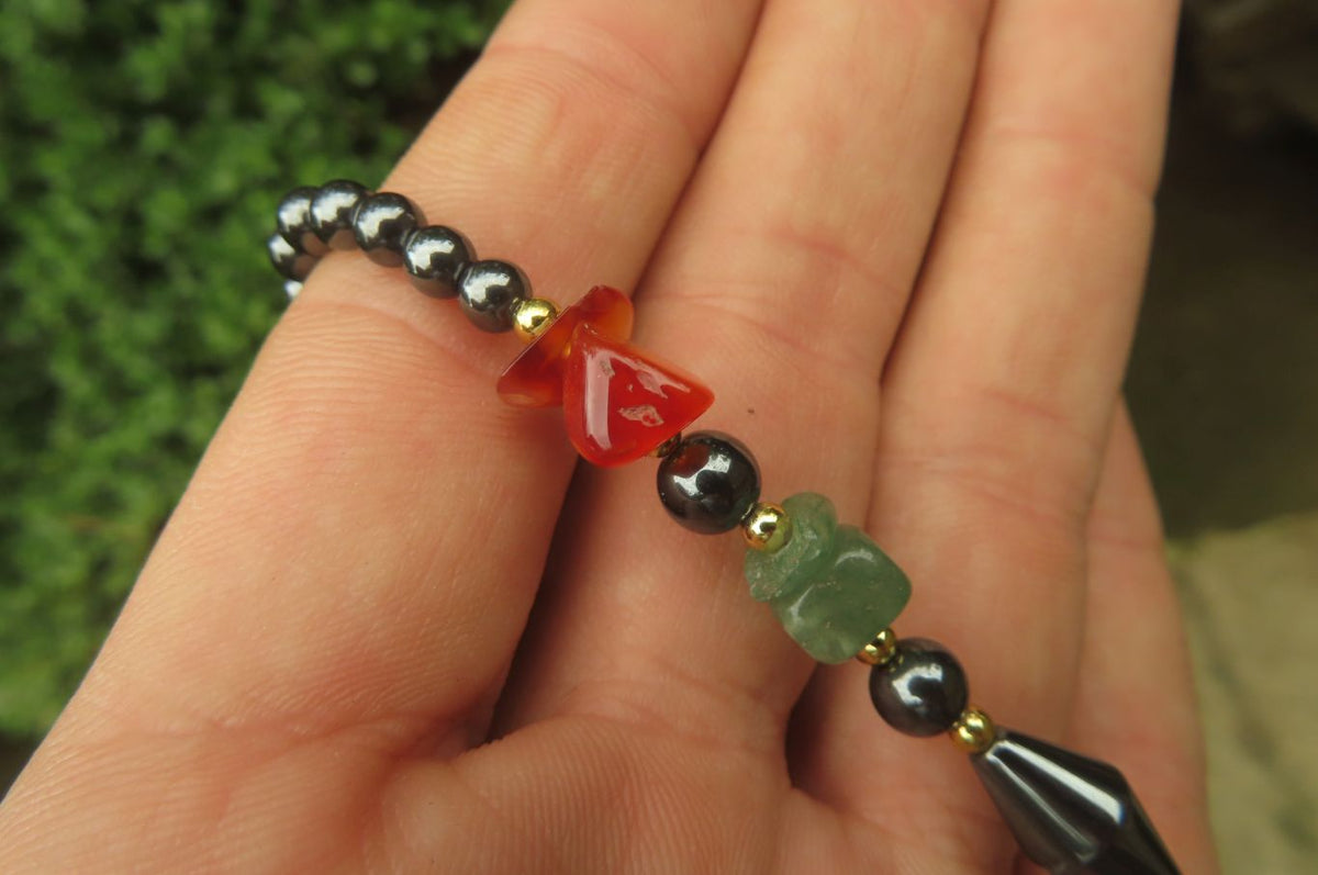 Polished Hematite, Carnelian, Aventurine and Freshwater Pearl Beaded Necklace - Sold Per Item - From Southern Africa - Toprock Gemstones and Minerals 