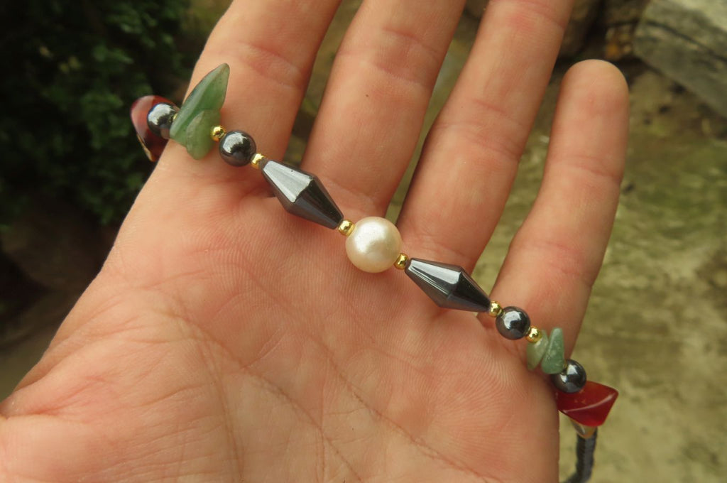 Polished Hematite, Carnelian, Aventurine and Freshwater Pearl Beaded Necklace - Sold Per Item - From Southern Africa - Toprock Gemstones and Minerals 