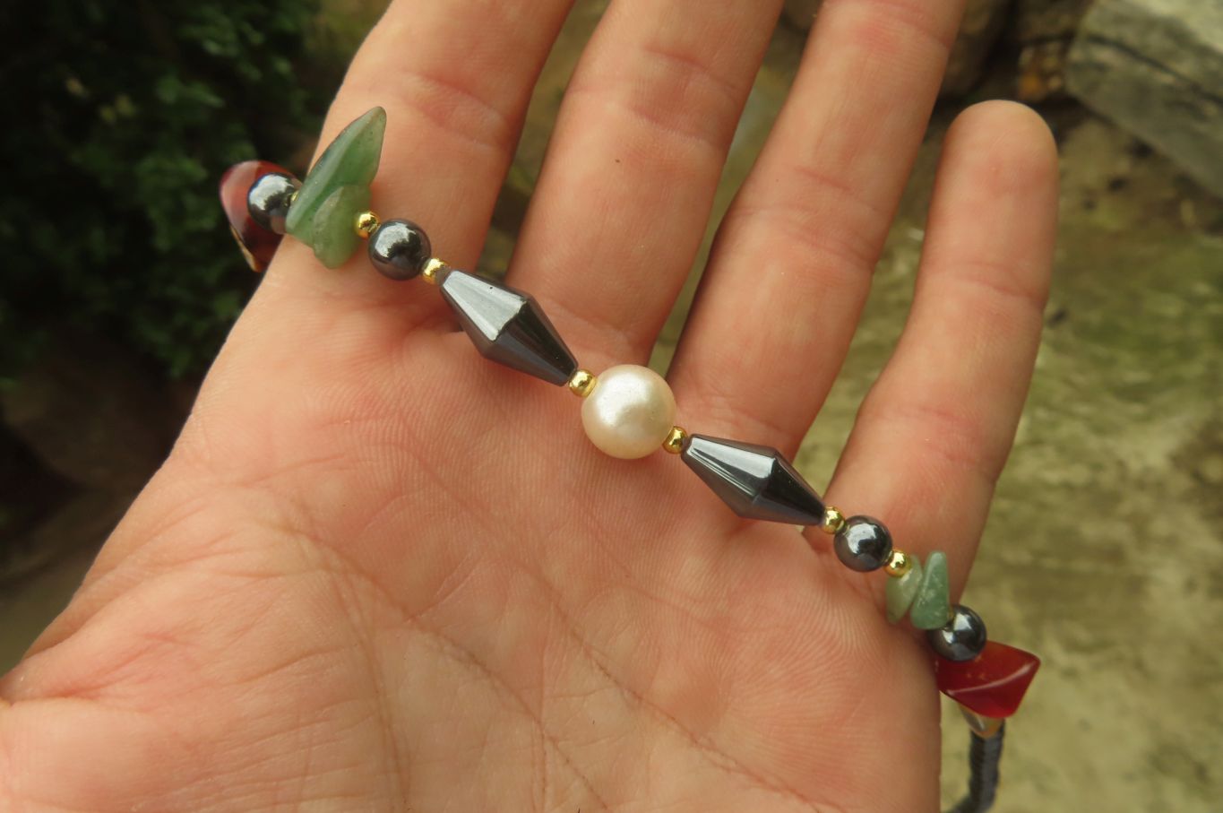 Polished Hematite, Carnelian, Aventurine and Freshwater Pearl Beaded Necklace - Sold Per Item - From Southern Africa - Toprock Gemstones and Minerals 