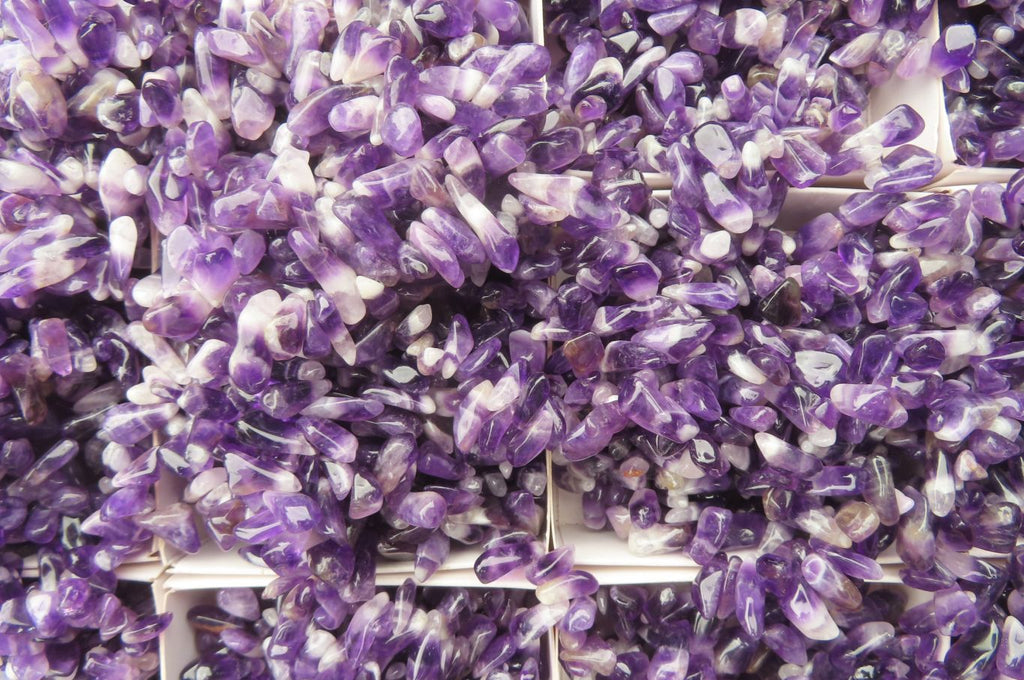 Polished Chevron Amethyst Hawaiian Style Beaded Tumble Chip Necklace - Sold Per Item - From Zambia - Toprock Gemstones and Minerals 