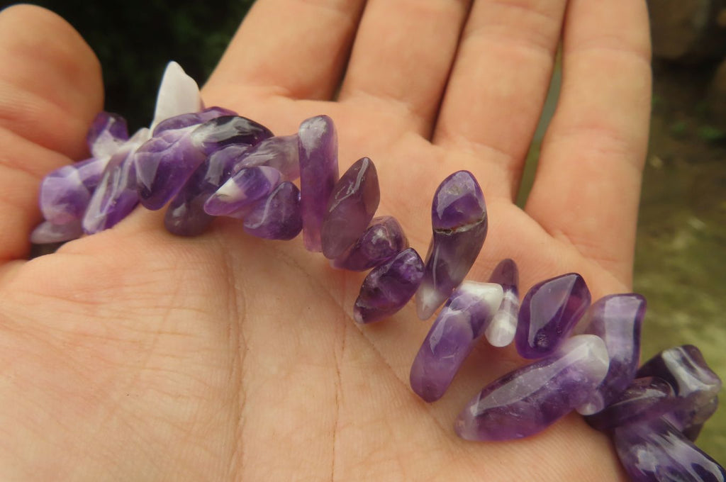 Polished Chevron Amethyst Hawaiian Style Beaded Tumble Chip Necklace - Sold Per Item - From Zambia - Toprock Gemstones and Minerals 
