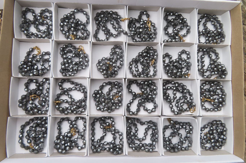 Polished Hematite Faceted Beaded Necklace - Sold Per Item - From Southern Africa - Toprock Gemstones and Minerals 