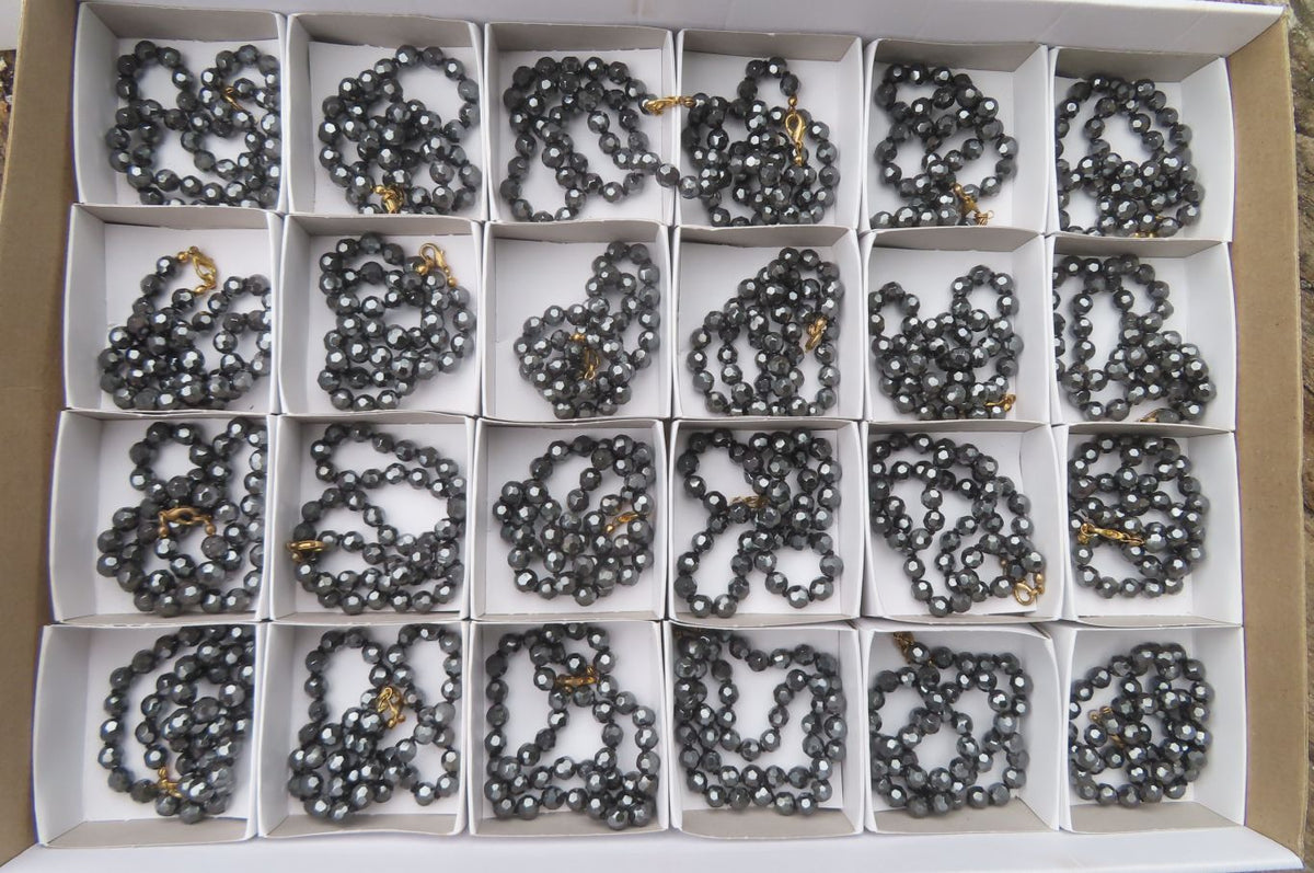 Polished Hematite Faceted Beaded Necklace - Sold Per Item - From Southern Africa - Toprock Gemstones and Minerals 